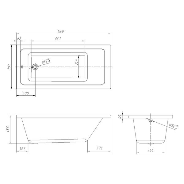 Cadă LIBRA 150 * 70 * 45,8cm fără picioare, acrilică 5mm TS-1570458 foto