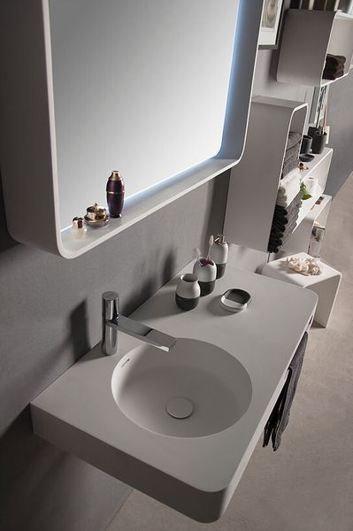 Раковина-столешница подвесная с полотенцедержателем, каменная Solid surface 750*480*140mm 13-40-742 фото