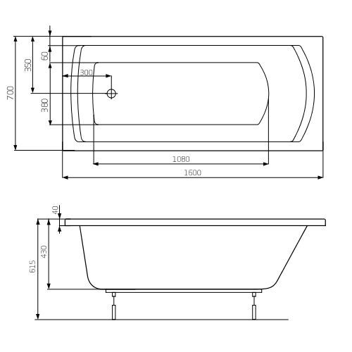 Cadă LINEA 160 * 70cm dreptunghiulară, cu picioare A24T018000 foto