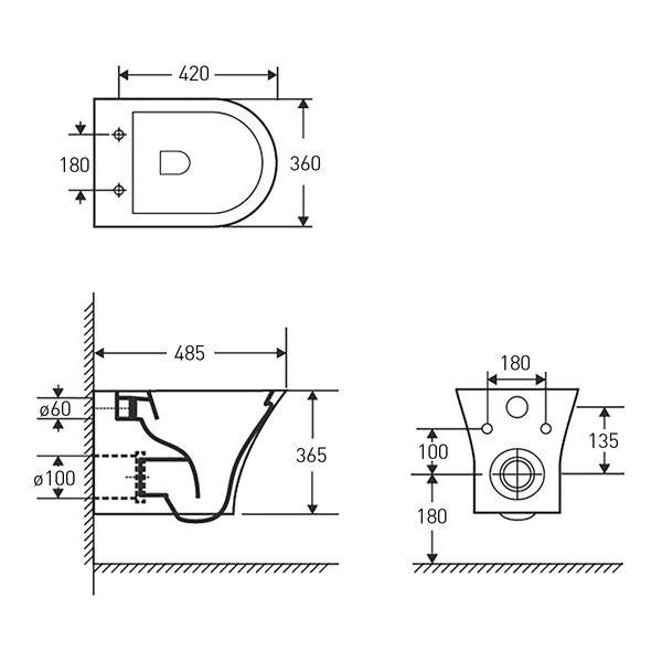 CADIZ Rimless Унитазы 48,5*36*35см, сиденье Duroplast Slim Slow-closing 1339.001000 фото