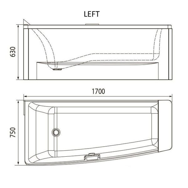 Cadă 170 * 75 * 63cm asimetrică, stânga, fără hidromasaj TS-102/L foto