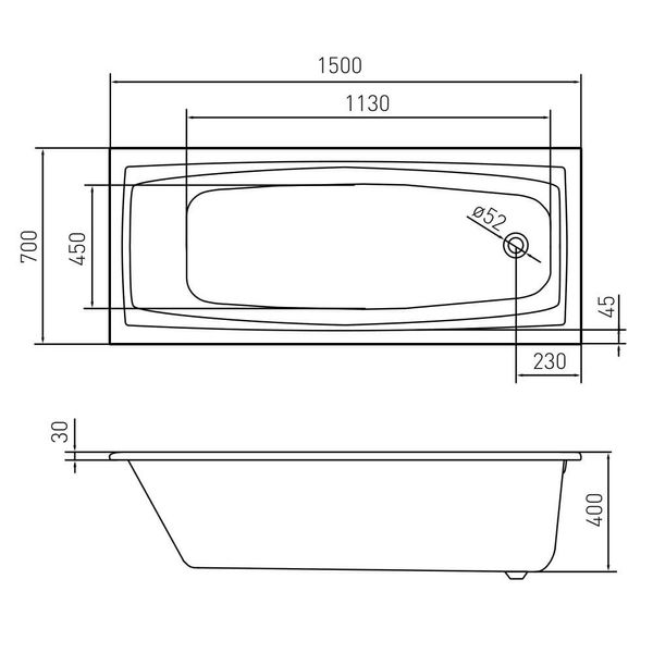 Cadă SOLAR 150 * 70 * 40cm fără picioare, acrilică 5mm TS-1579340 foto